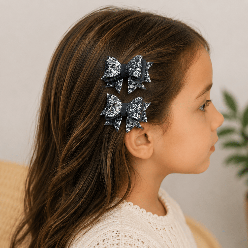 El Yapımı Işıltılı Suni Deri Glitter Toka Seti 2li Fiyonk Gri