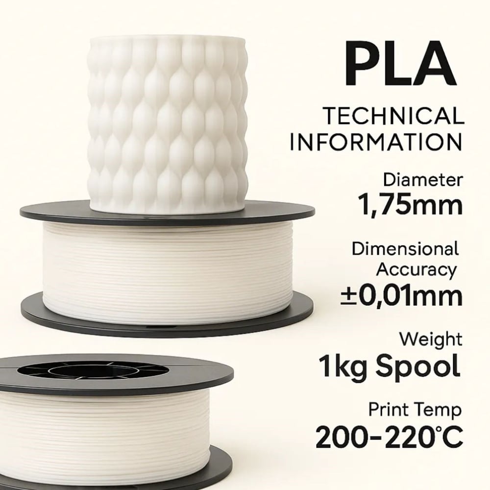 Filetto PLA+ 3D Filament – 1.75mm – 1KG – AMS Uyumlu Soft Beyaz