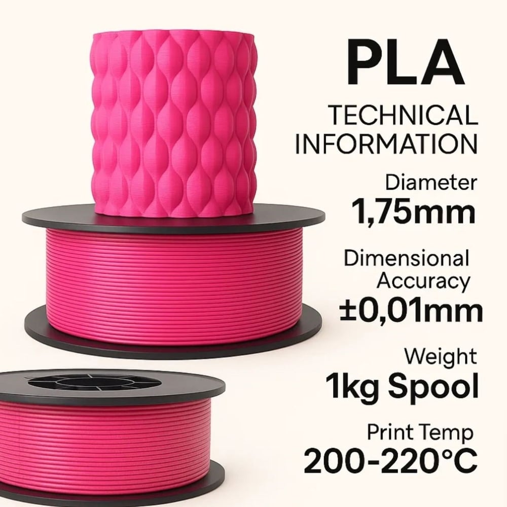 Filetto PLA+ 3D Filament – 1.75mm – 1KG – AMS Uyumlu Pembe