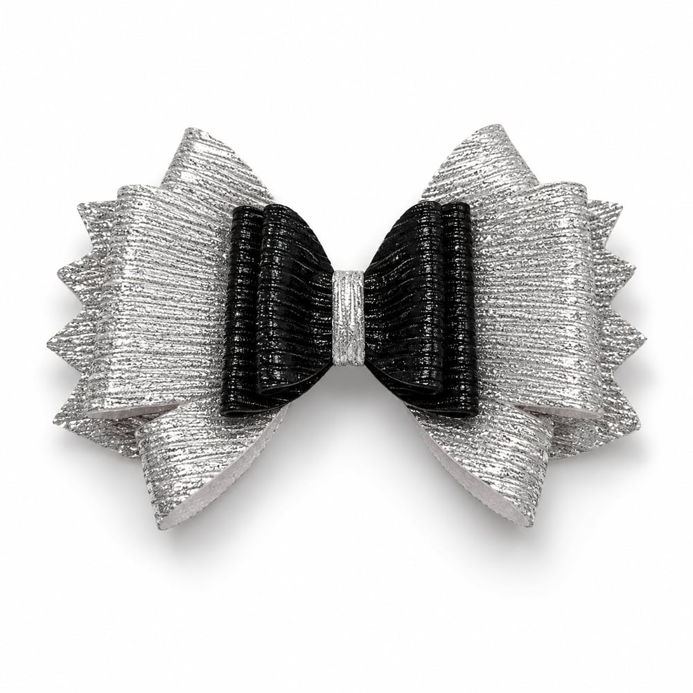 Glitter Detaylı Fiyonk Saç Tokası 9x6 cm Gri - Siyah