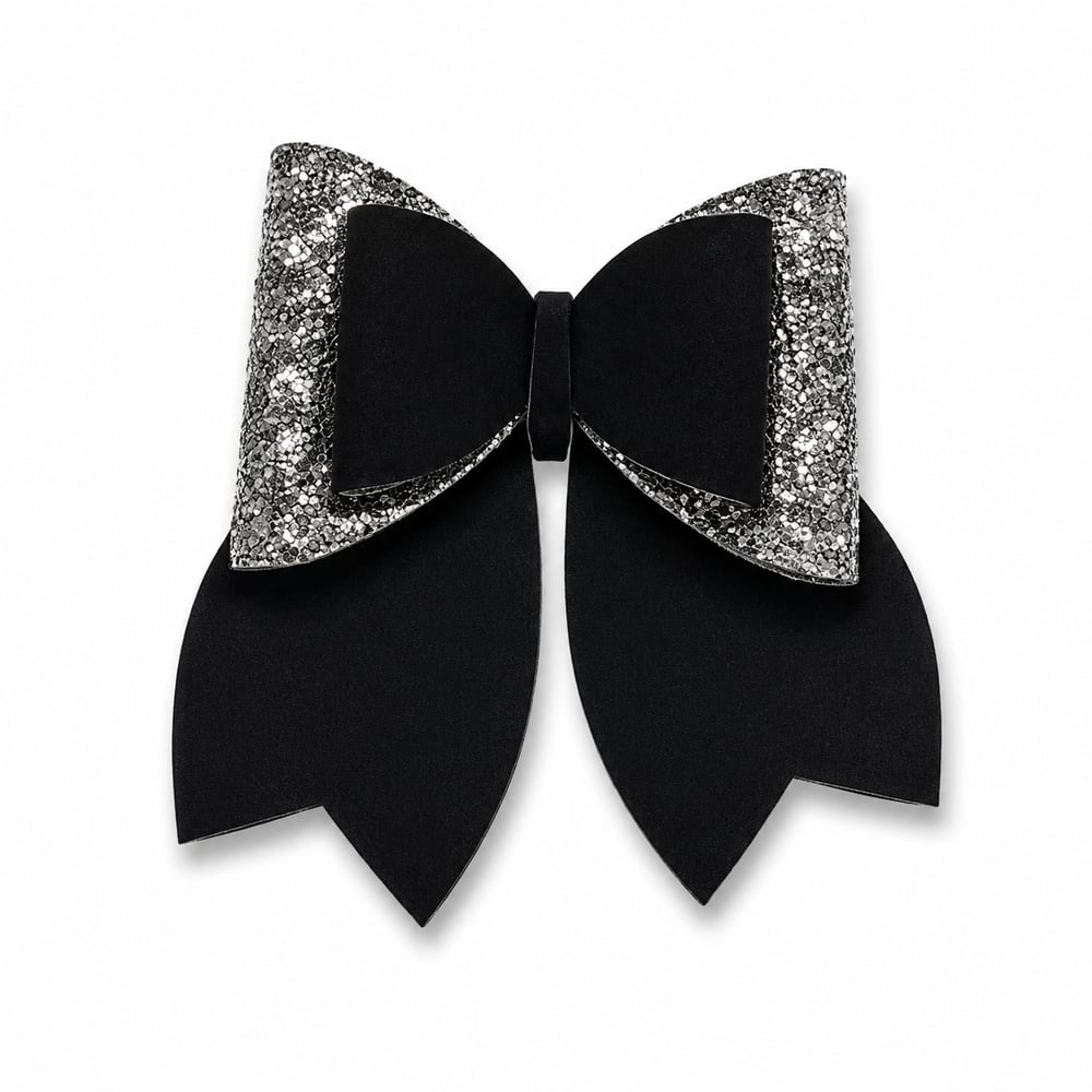 Glitter Detaylı Fiyonk Saç Tokası 9x8 cm Siyah - Gri
