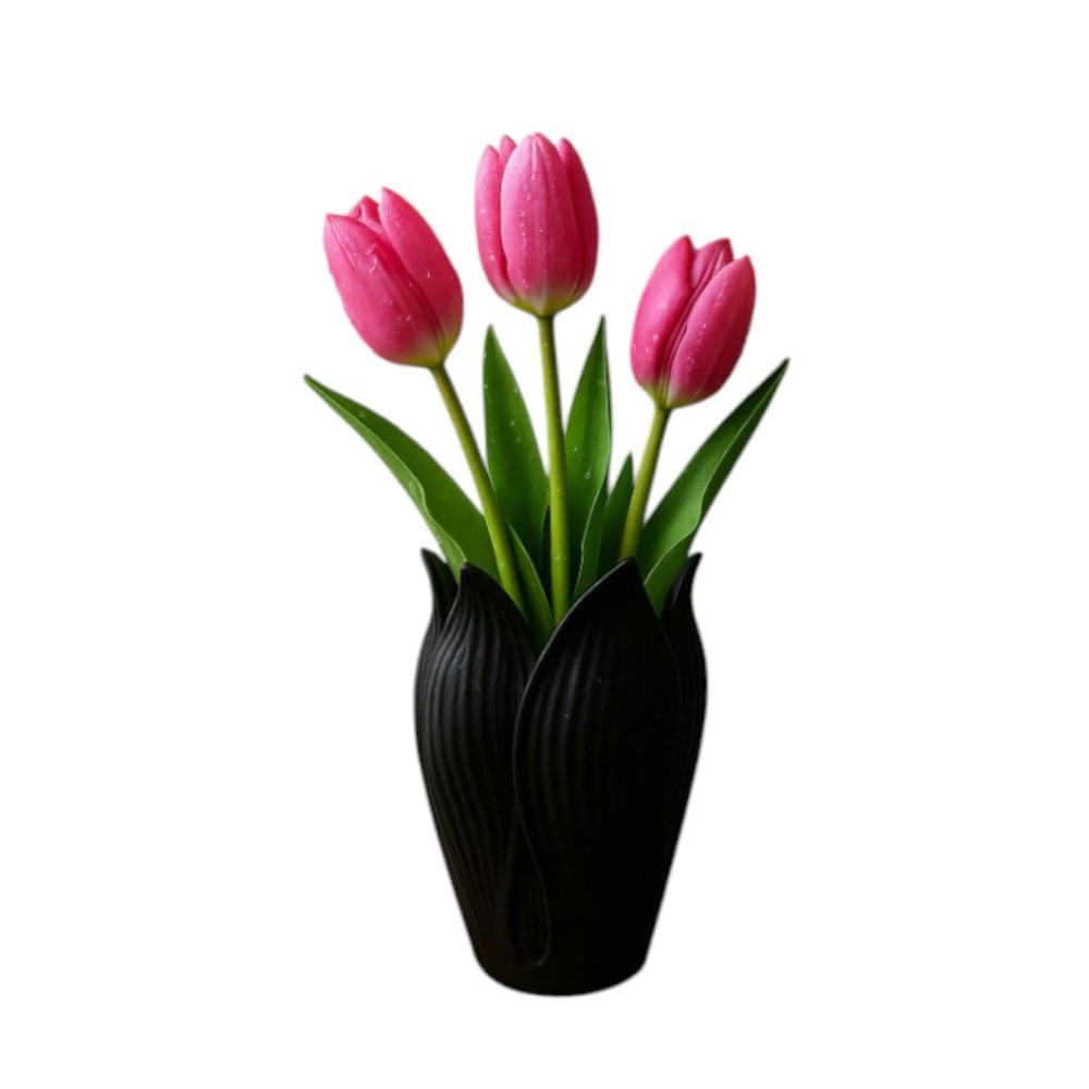 Lotus 3D Dekorati̇f Vazo 18 cm Siyah