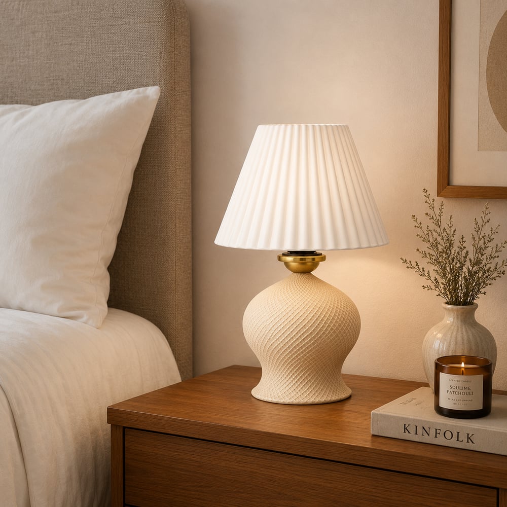 Luxury Tasarımlı Abajur – Yatak Odası ve Çocuk Odası İçin Dekoratif Aydınlatma 31x45 CM Alt Krem