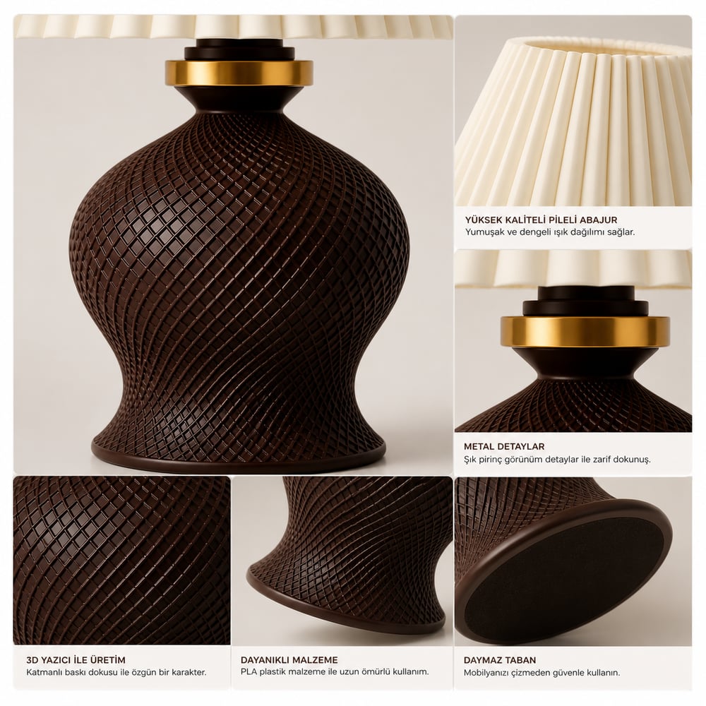 Luxury Tasarımlı Abajur – Yatak Odası ve Çocuk Odası İçin Dekoratif Aydınlatma 31x45 CM Üst Krem Alt Kahverengi