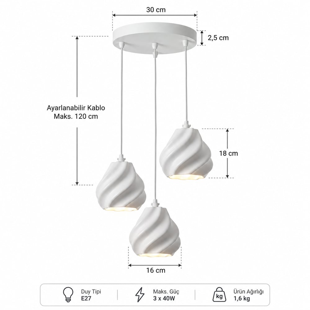 Pumpki̇n Salon Oturma Odasi Üçlü Sarkıt Avize – Salon Aydınlatması 70 CM