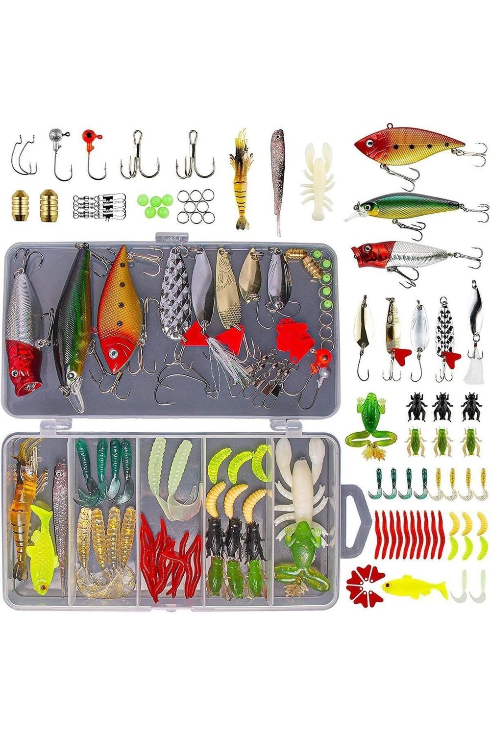 78 Parça Sahte Balık Yemleri Seti Silikon Balık ve Solucan Rapala Jig Sahte Yem Olta İğnesi