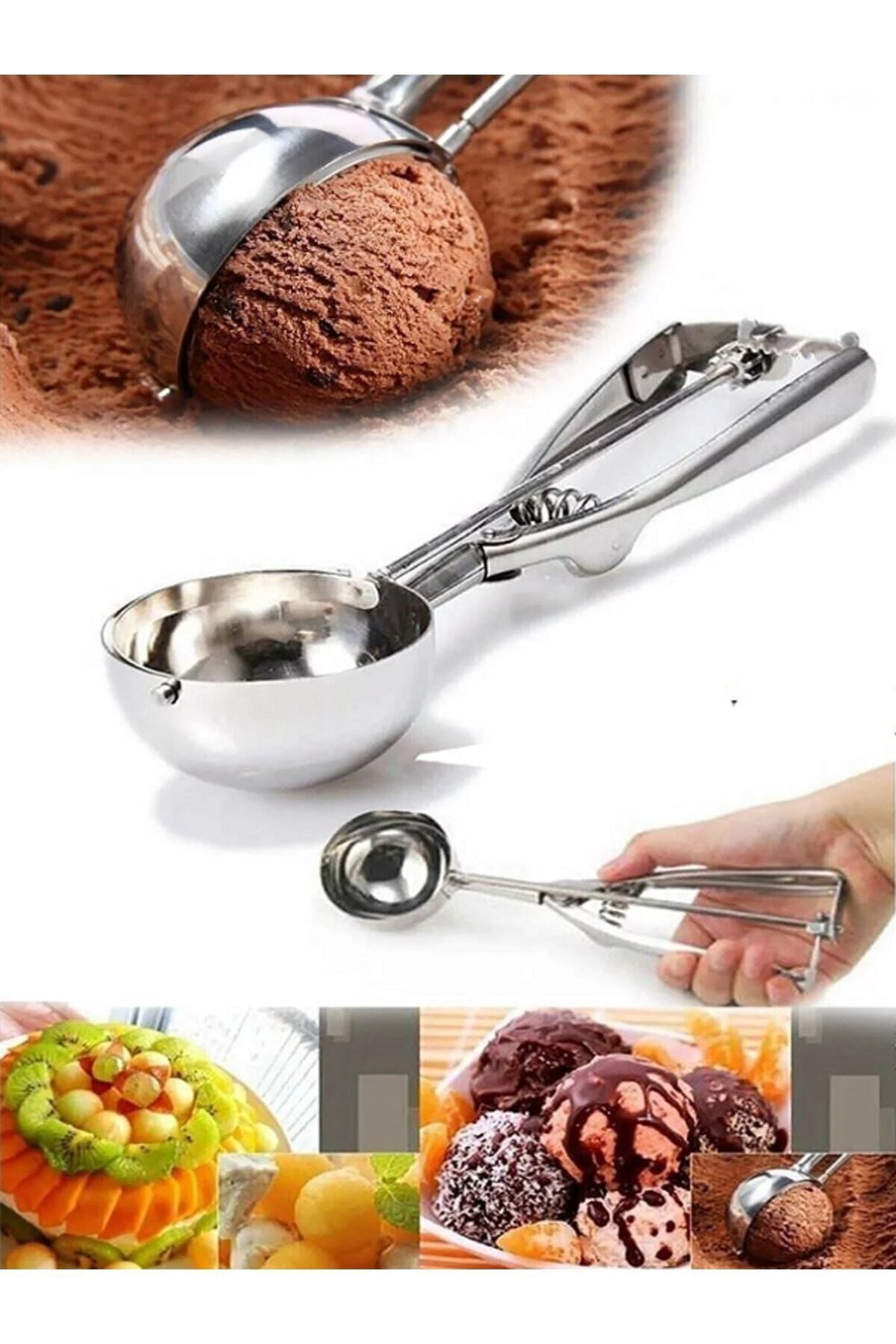 Çelik Dondurma Kaşığı Ve Çelik Kurabiye Kaşığı Pratik Top Dondurma Kaşık