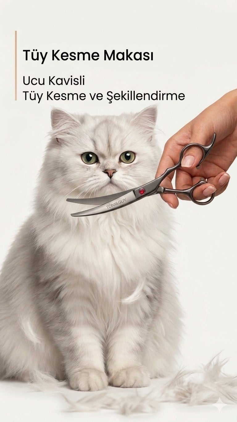 Evcil Hayvan Makası Kavisli Köpek Tüy Kesme Makası Pet Kuaför Makası  7 inç