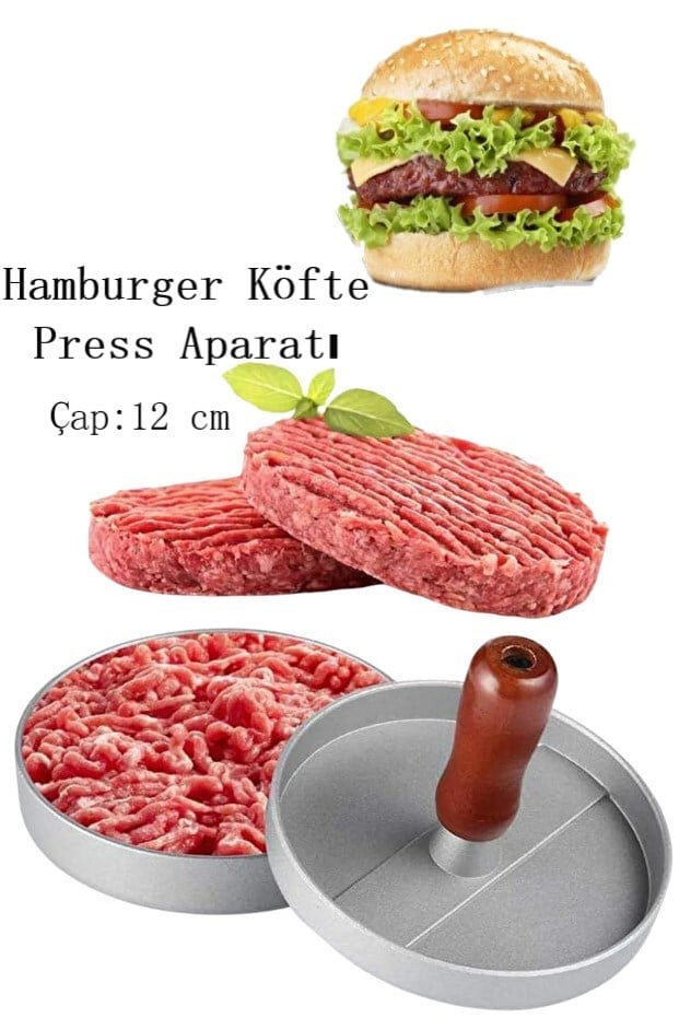Hamburger Köfte Presi Pratik Köfte Yapma Aparatı Metal Kıyma Burger Press Şekillendirici Kalıp 12 cm
