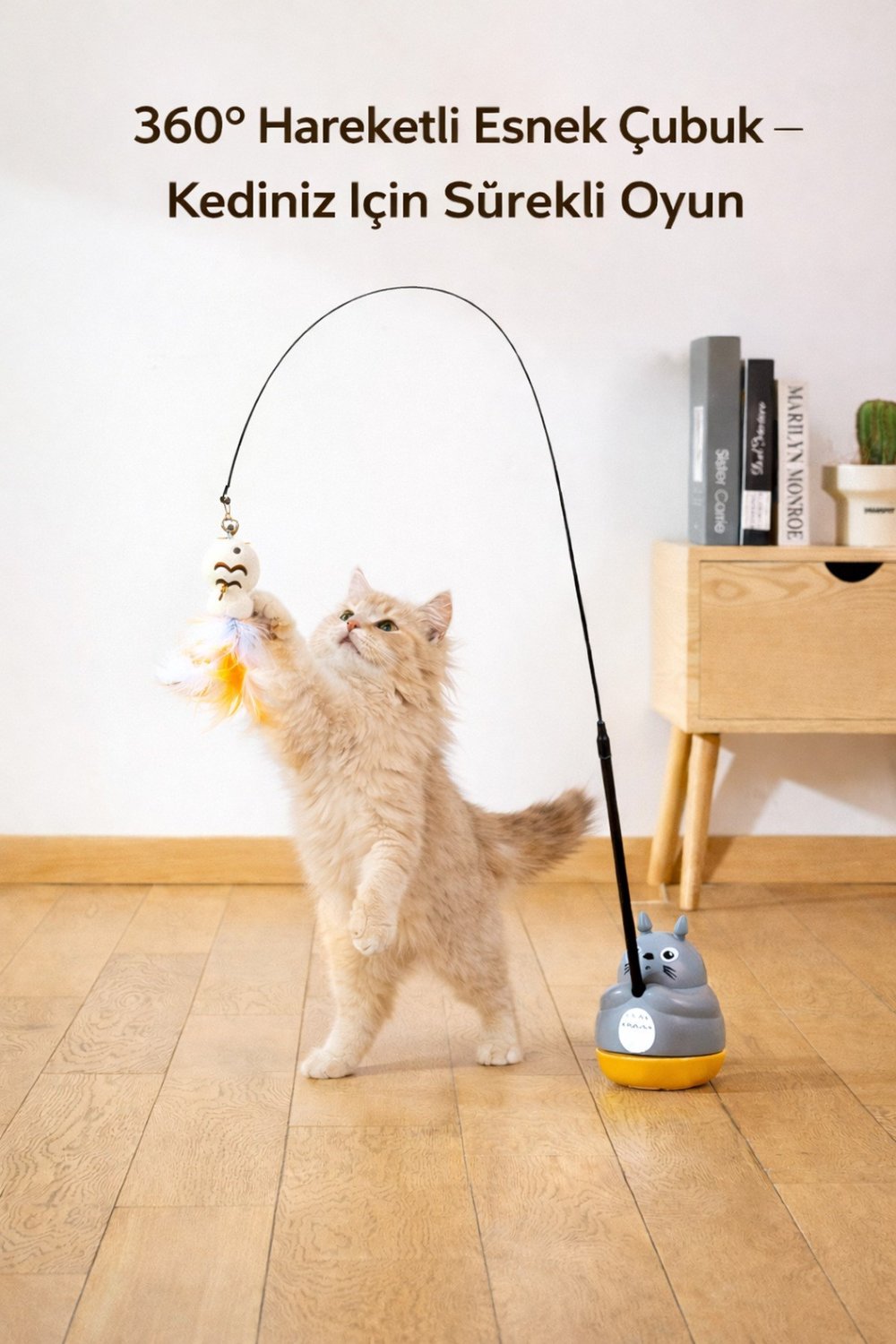 Hareketli Dönebilen Olta Kedi Oyuncağı Sabit veya Esnek Çubuklu Yere Yapışan Kedi Oyuncağı