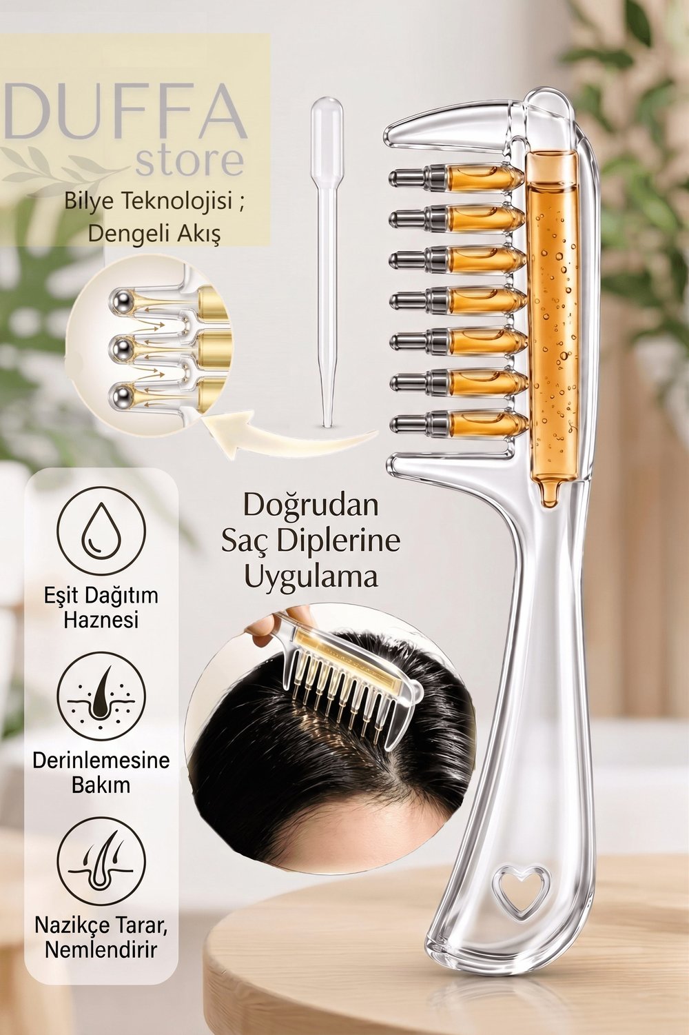 Serum Hazneli Saç Bakım Tarağı - Masaj Etkili Yağ Aplikatörü - Hazneli Saç Dibi Tarağı