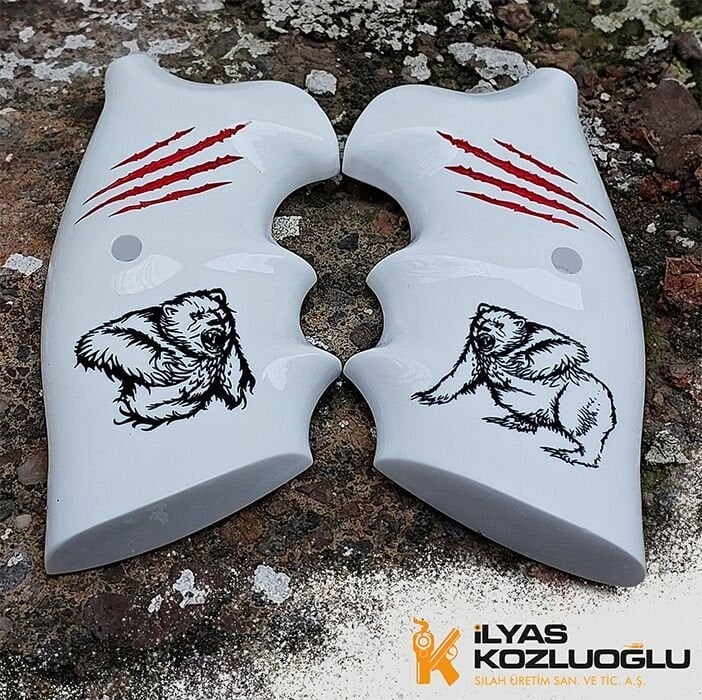 Colt Python Yaldızlı Ayı Ve Pençe Tasarımlı Beyaz Pleksi Kabze