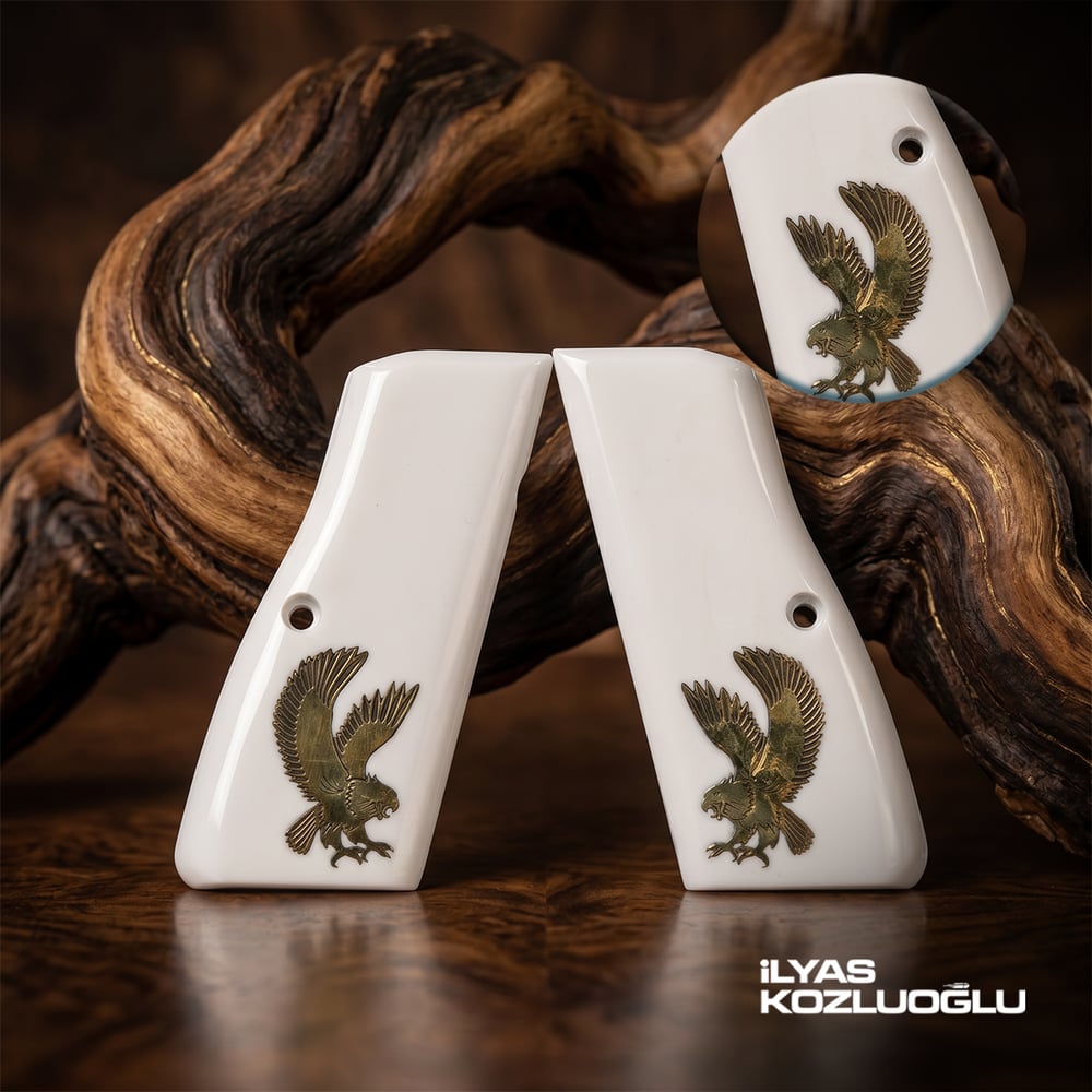 Browning MK3 Beyaz Pleksi Kabza Sarı Pirinç Kartal Logolu