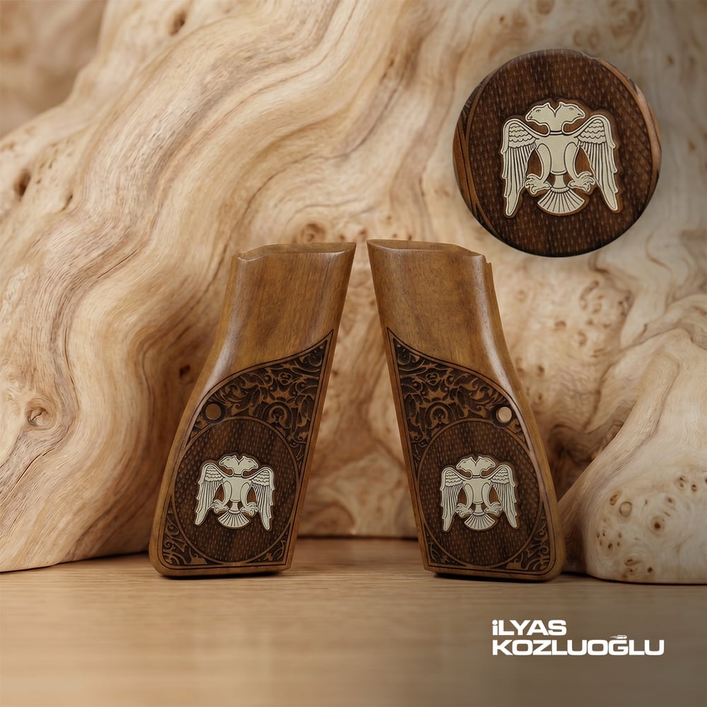 Browning MK3 Ceviz Kabza Yarım Yüzey Desenli Gümüş Renk Selçuklu Kartalı Logolu