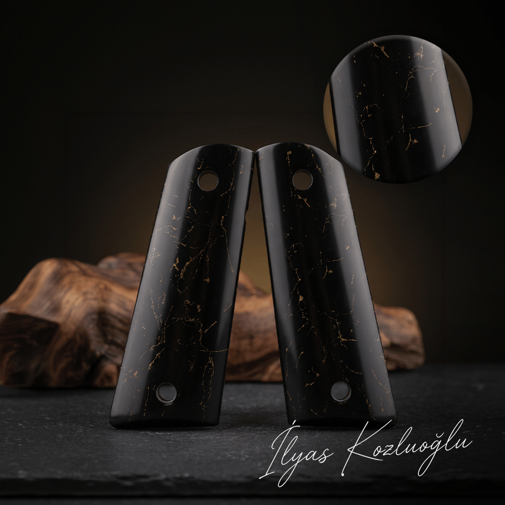 Colt 1911 Siyah Pleksi Kabza Tam Yüzey Mermer Desenli Logosuz