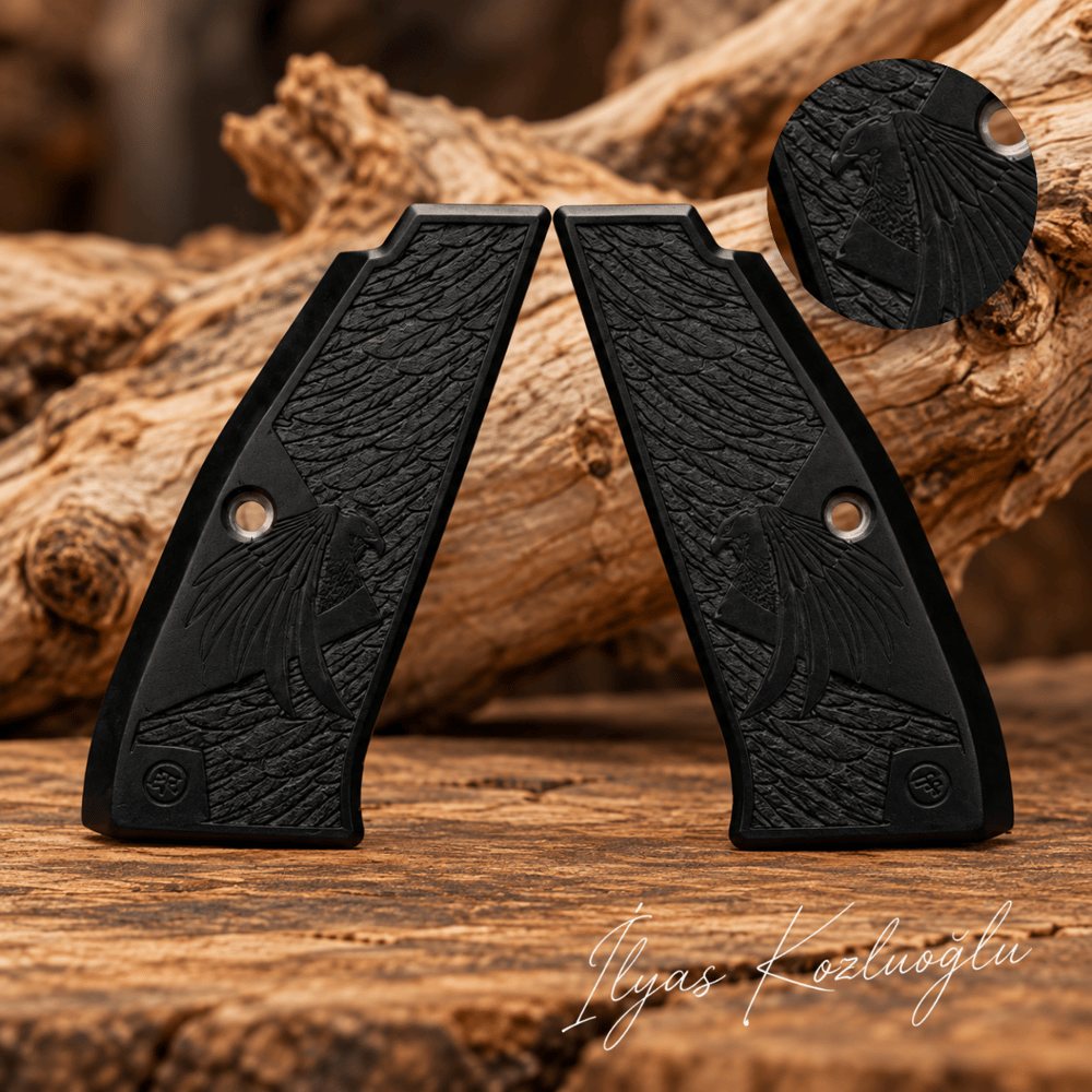 CZ 75 B & CZ Shadow 1 Siyah Renk Alüminyum Kabza Tam Yüzey Desenli Kartal Logolu
