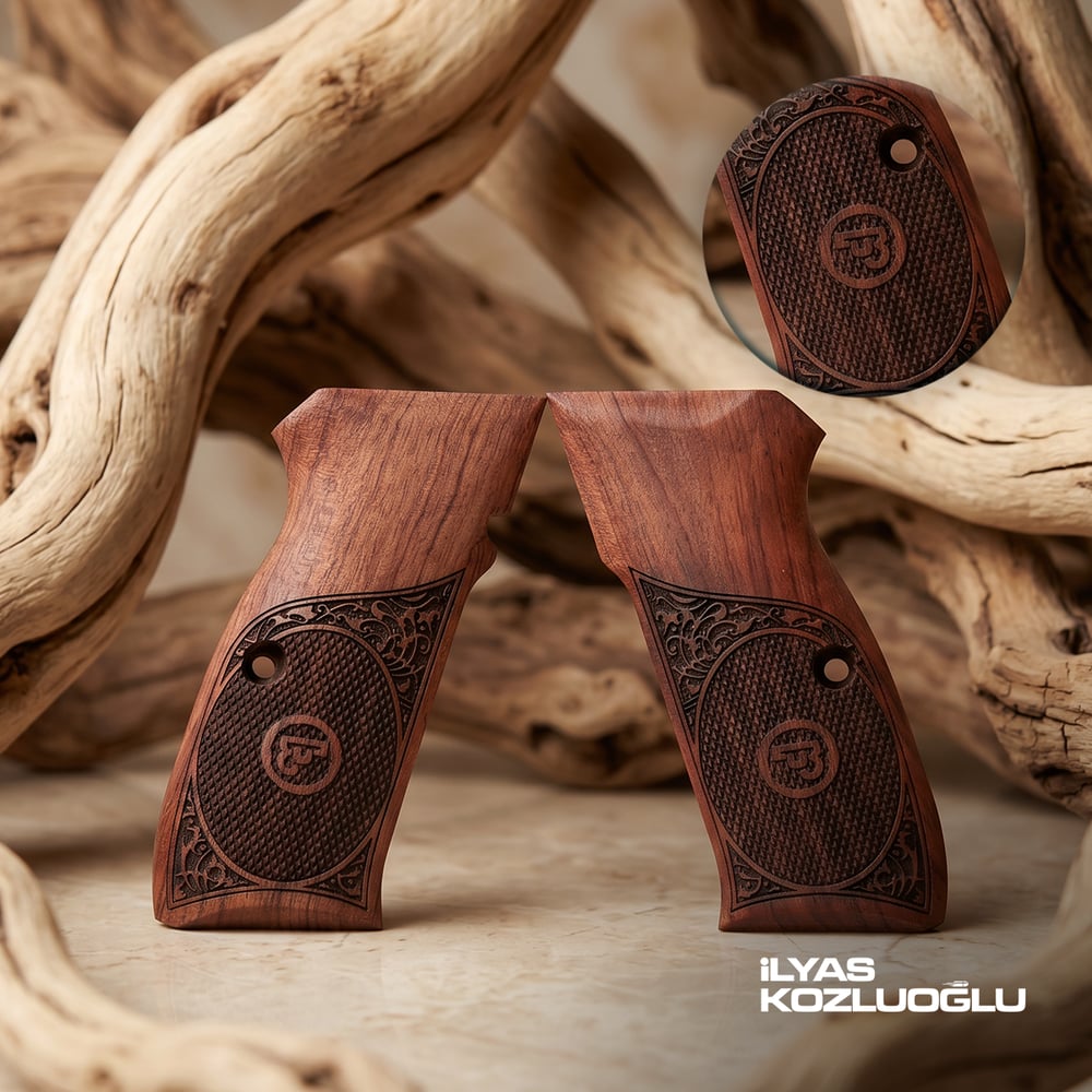 CZ 75 B Gül Ağacı Kabza Yarım Yüzey Desen İşlemeli Logolu
