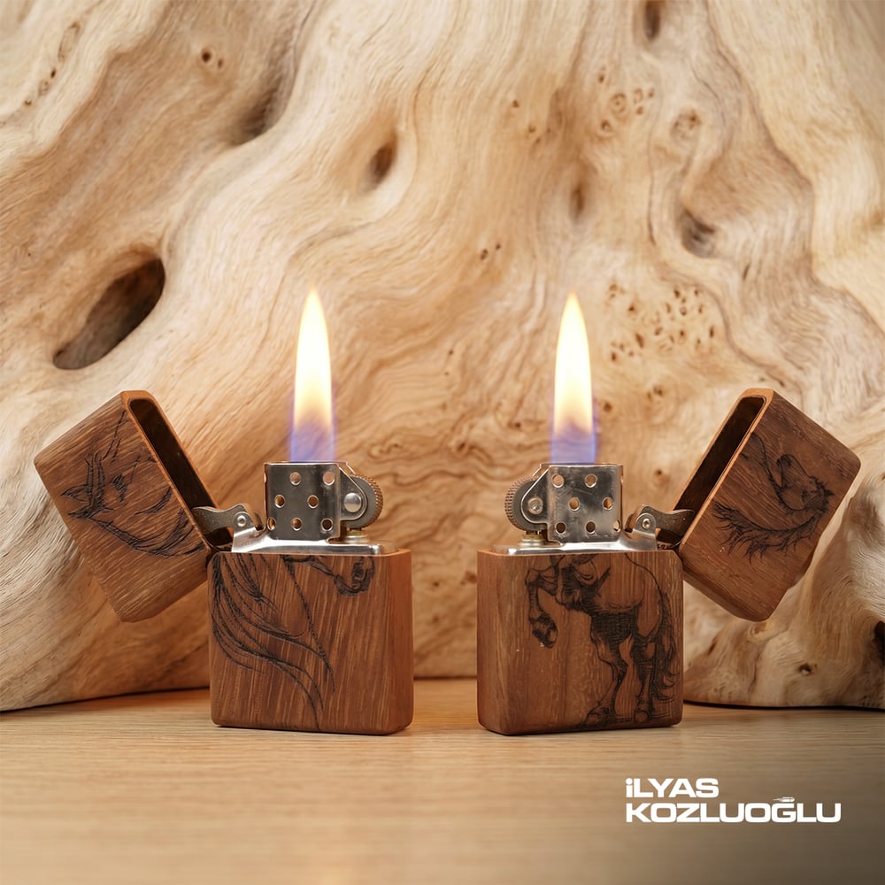 İroko Ahşap Özel Tasarım Çakmak At Logolu