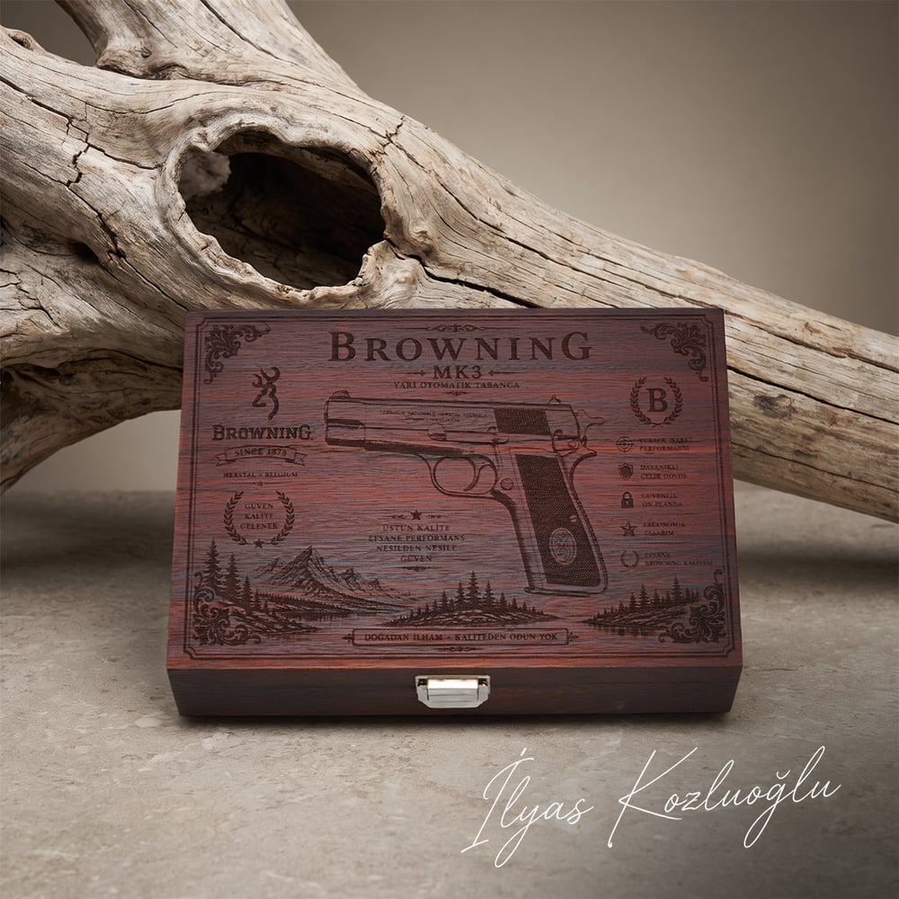 Browning MK3 Uyumlu Özel Tasarım Ahşap Tabanca Saklama Kutusu