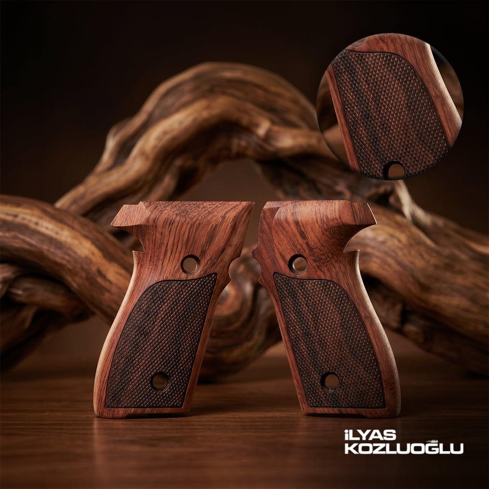 SIG Sauer P228 P229 Gül Ağacı Kabza Yarım Yüzey Baklava Desenli Logosuz