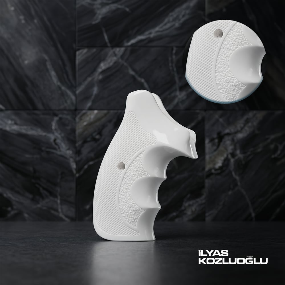 Smith & Wesson K/L/X Frame Round Butt Beyaz Pleksi Kabza Tam Yüzey Desenli Logosuz