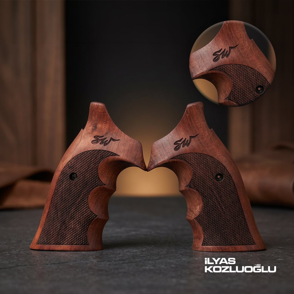 Smith & Wesson K/L/X Frame Round Butt Gül Ağacı Kabza Lazer Logolu