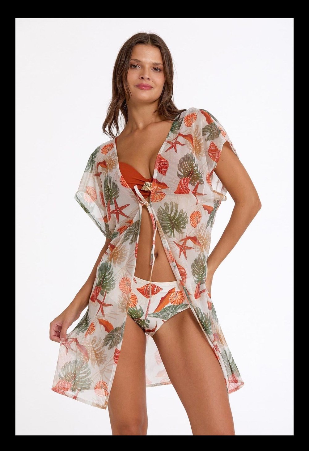 kiremit desenli önü açık kısa kaftan