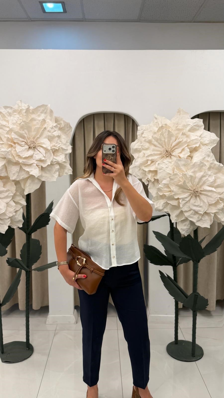 Kısa Kollu Transparan Oversize Gömlek Beyaz