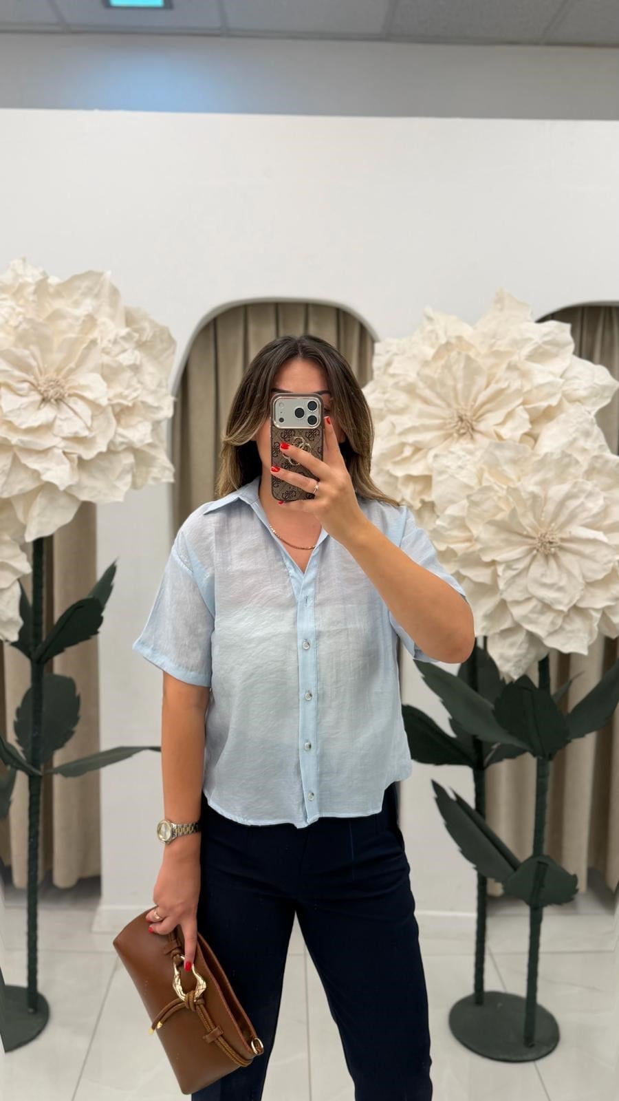 Kısa Kollu Transparan Oversize Gömlek Mavi