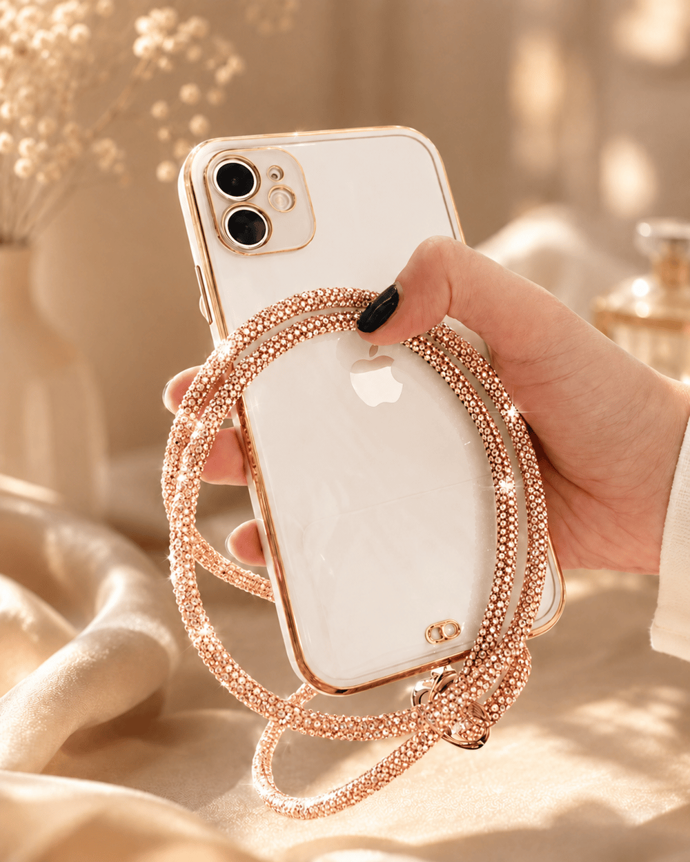 Gold Taşlı Telefon Boyun Askısı – Kristal Taşlı Şık Boyun Askısı