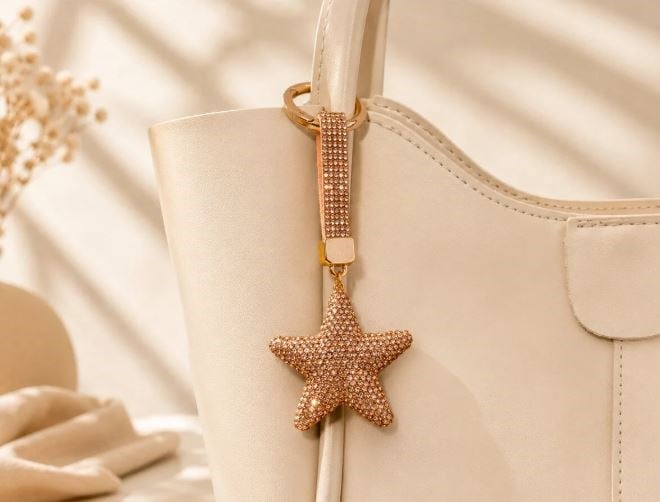 Kalpli Taşlı Luxury Çanta Charmı – Gold Kristal Bag Charm