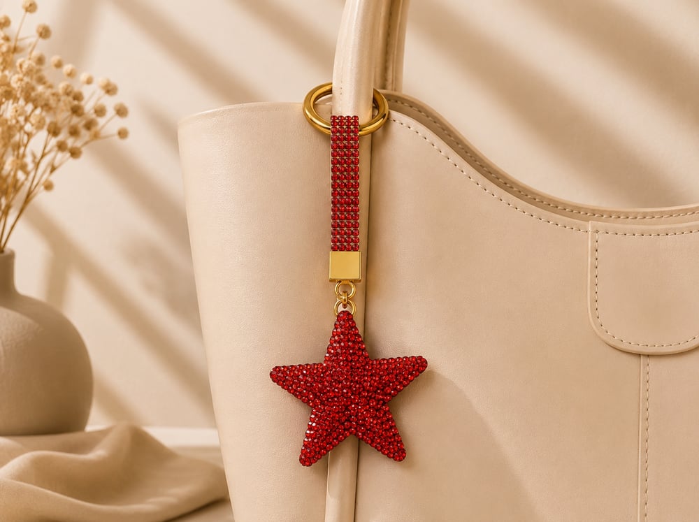 Kırmızı Yıldız Taşlı Luxury Çanta Charmı – Kırmızı Kristal Bag Charm