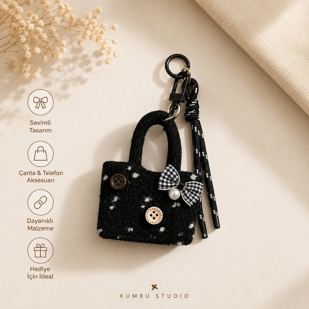 Kumru Studio Mini Çanta Charm – Siyah Telefon ve Çanta Aksesuarı