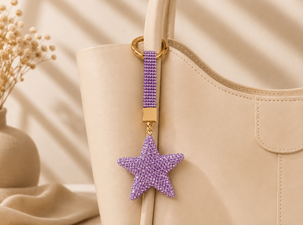 Mor Yıldız Taşlı Luxury Çanta Charmı – Mor Kristal Bag Charm