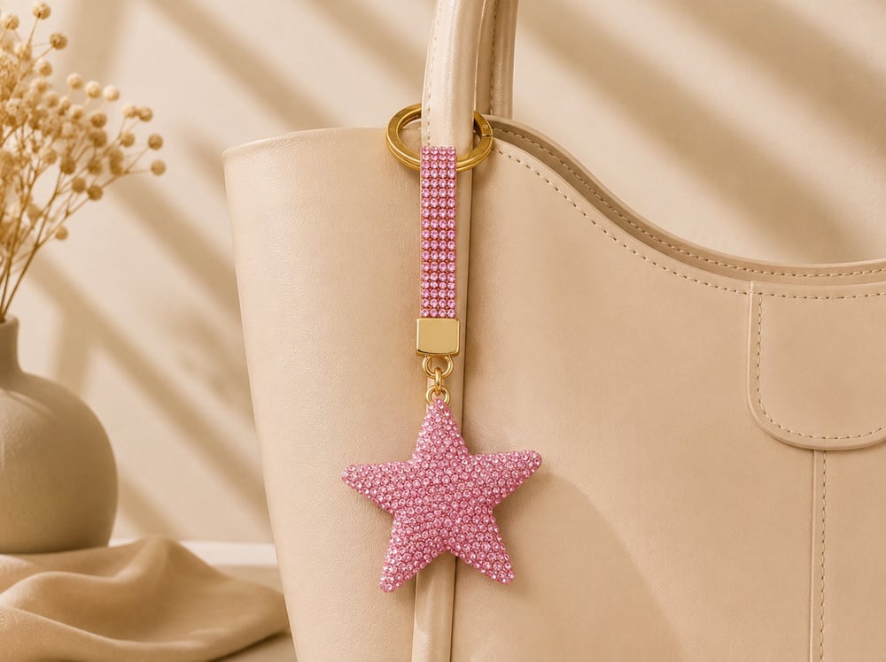 Pembe Yıldız Taşlı Luxury Çanta Charmı – Kırmızı Kristal Bag Charm