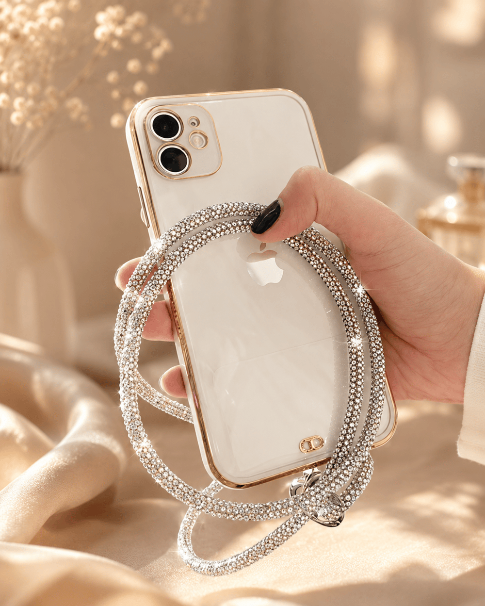 Silver Taşlı Telefon Boyun Askısı – Kristal Taşlı Şık Boyun Askısı
