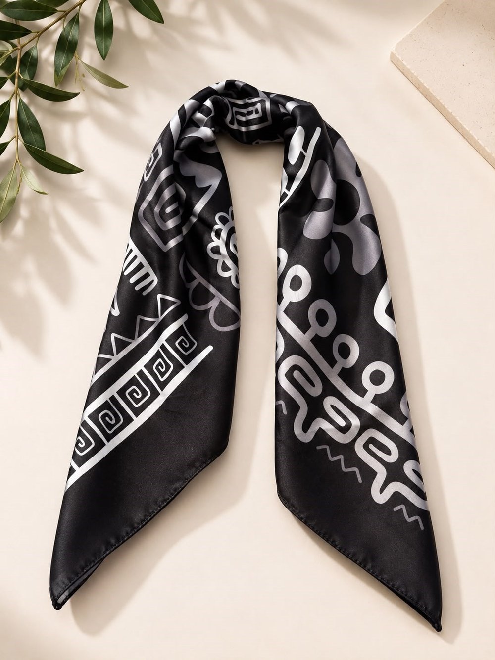 Siyah Beyaz Desenli Şık Bandana ve Fular