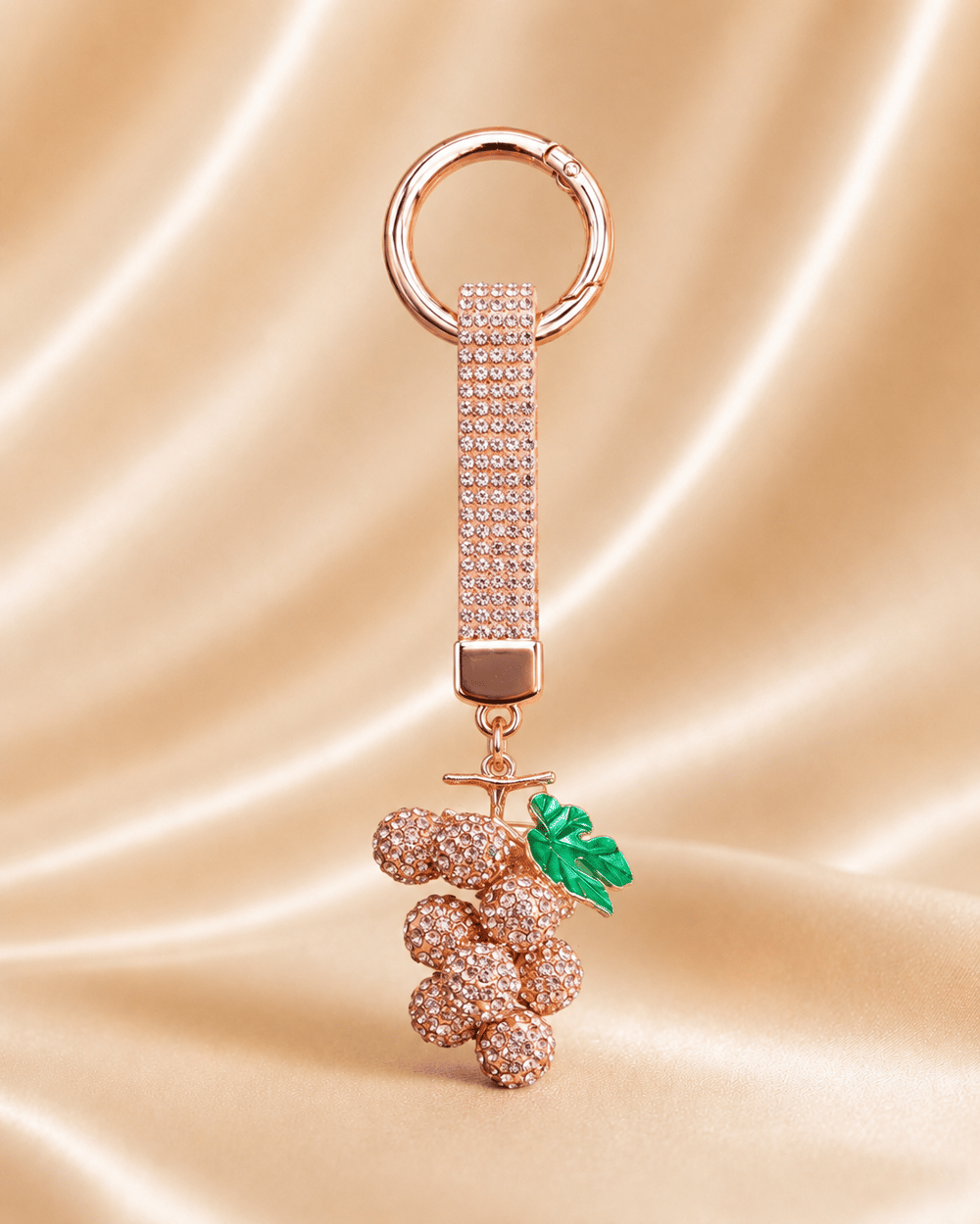Taşlı Üzüm Figürlü Çanta Charmı ve Anahtarlık – Rose Gold