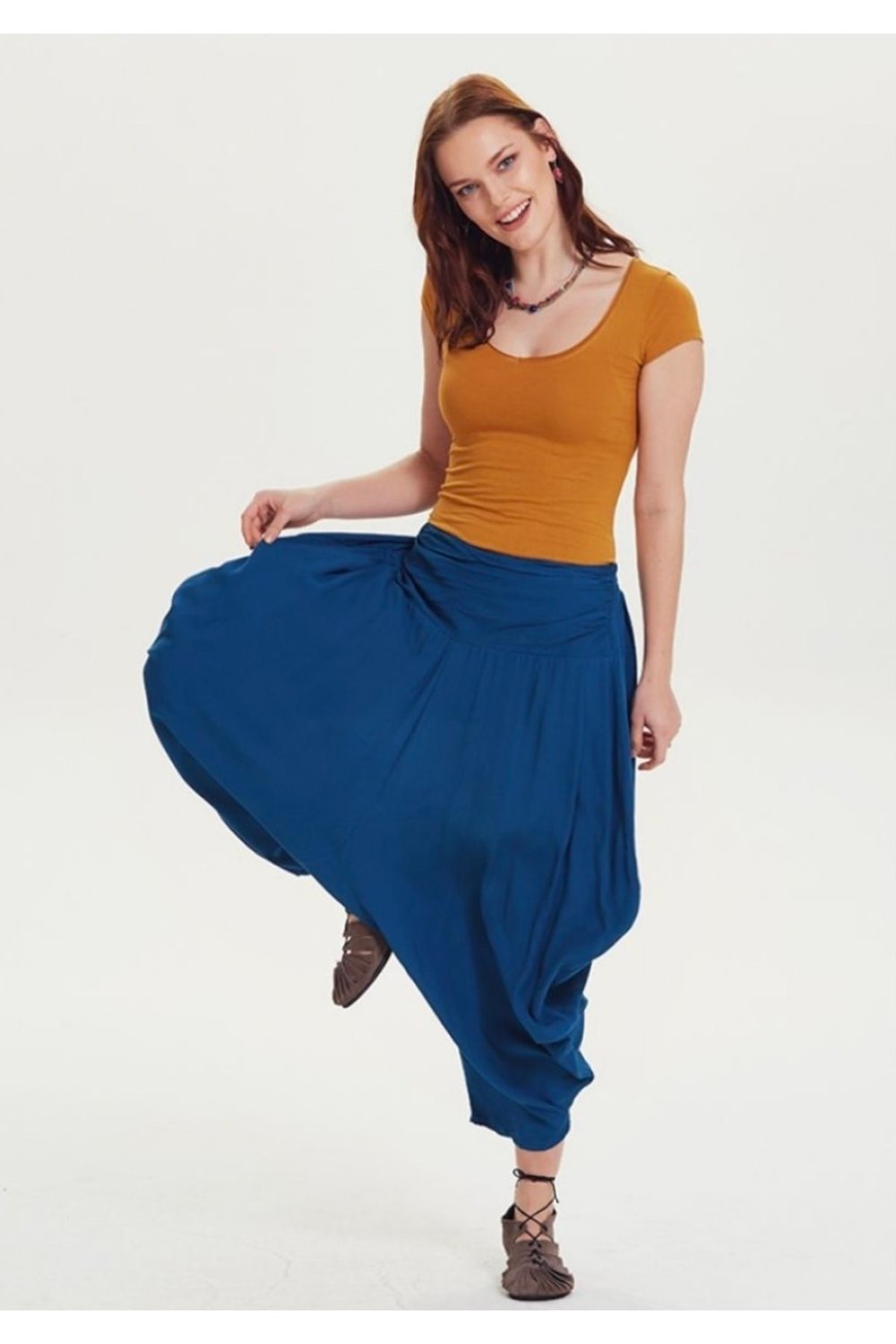 Drape Bel Dökümlü Indigo Kadin Salvar Pantolon