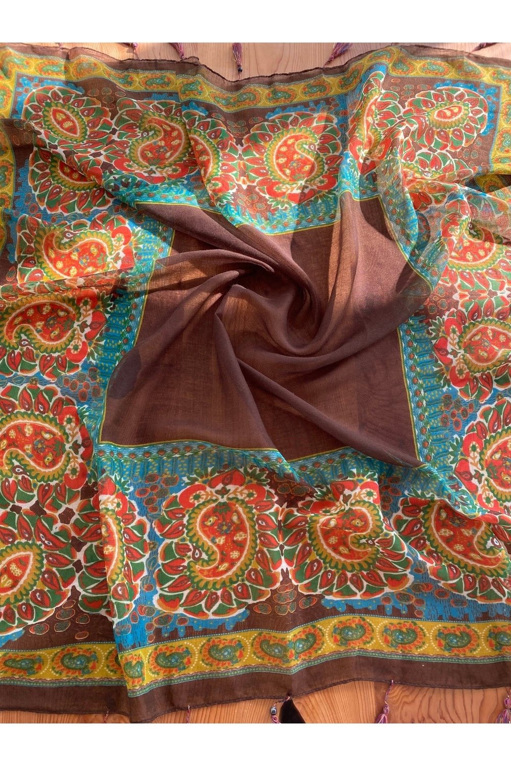 Kahverengi Etnik 110 x 110 cm Pareo Şal Paisley1758091