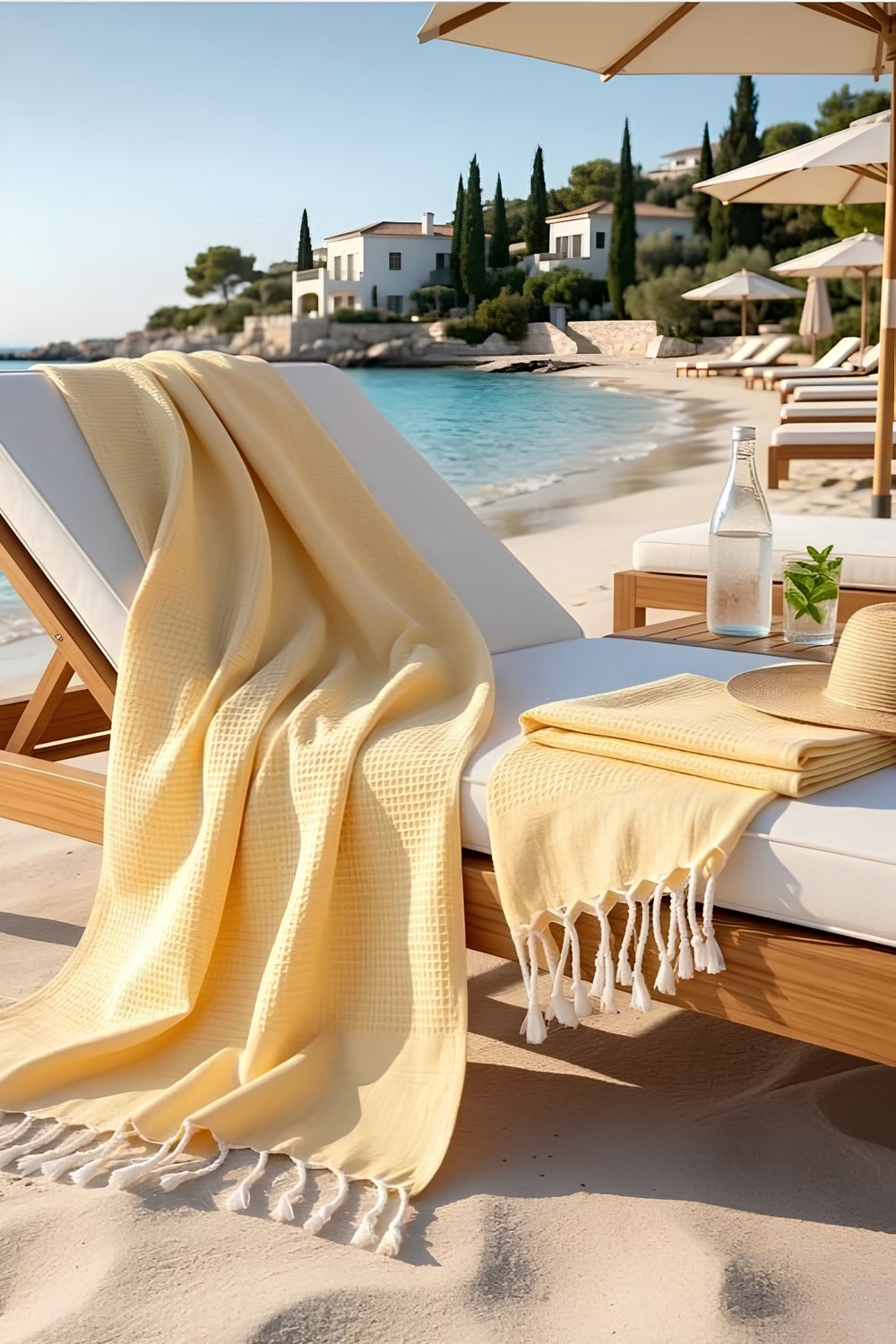 Pamuklu 90x190 Sarı Naturel Peştemal Plaj Hamam