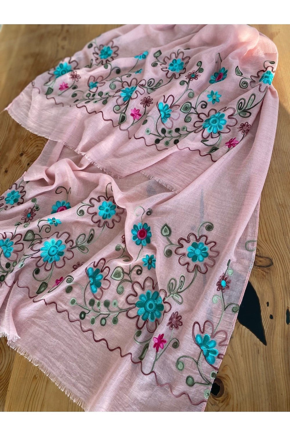 Pembe Çiçekli Naturel Ithal Şal 1606096