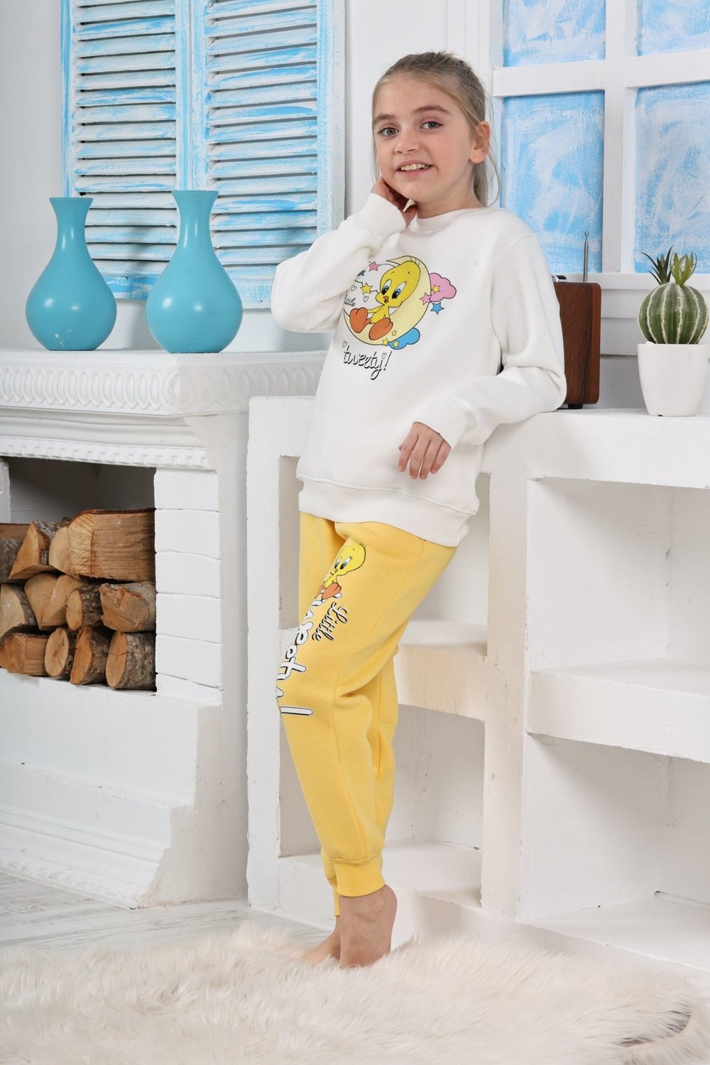 Kapitex 6181 Kız Çocuk Twety Baskılı Uzun Kol Pijama Takımı