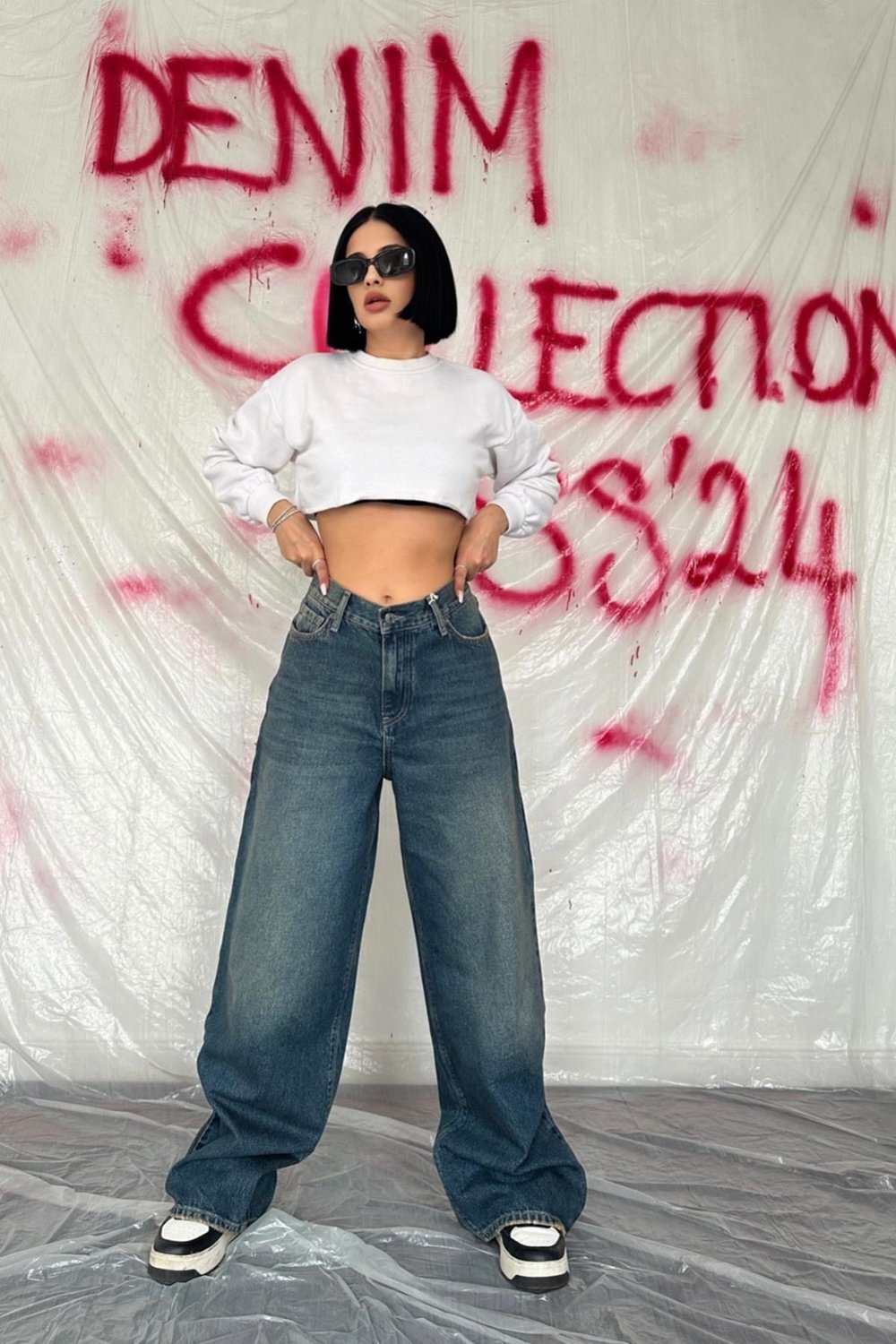 Toptan Lacivert Geniş Paça Jeans Pantolon