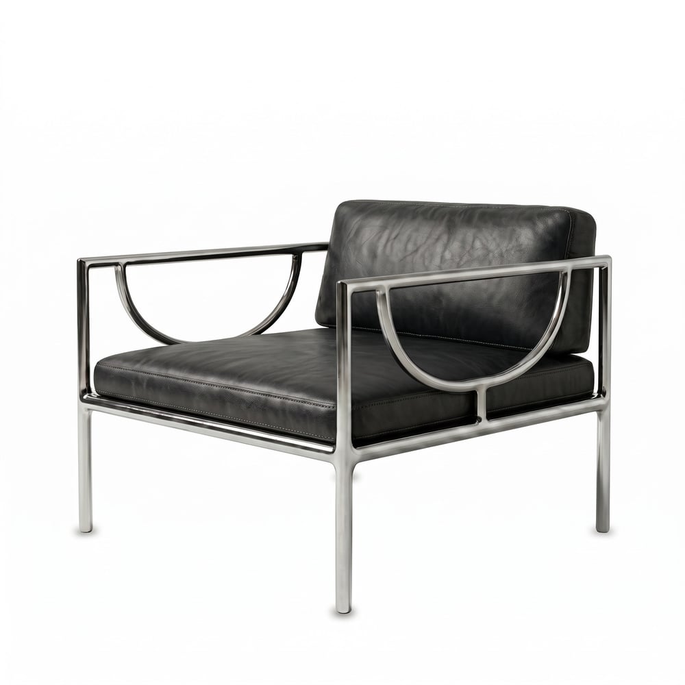 Gerçek Deri Siyah Metal Berjer - Deco103