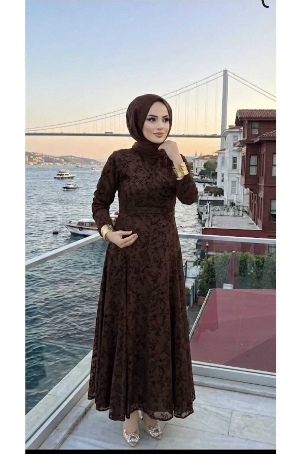 Kadın kadife Baskılı Astarlı Uzun şık Abiye Elbise,günlük elbise