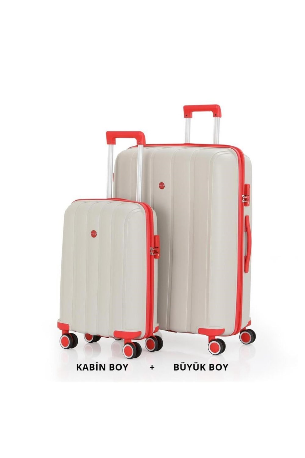 Bavul Büyük ve Kabin 2li Set Kırılmaz Silikon Valiz V305 Kemik/Mercan
