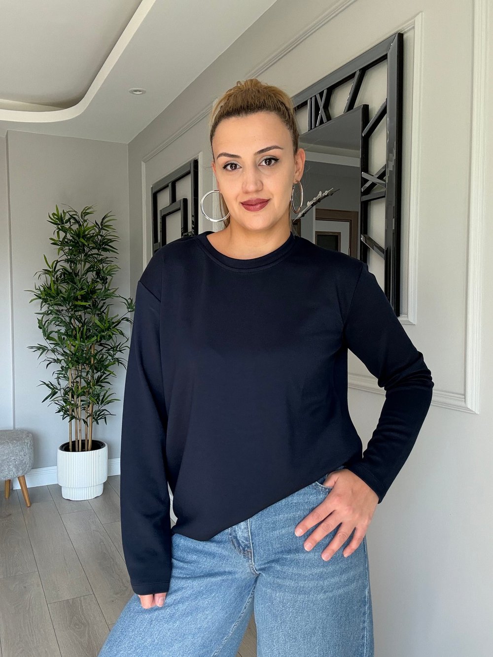 Modal kumaş rahat bluz lacivert