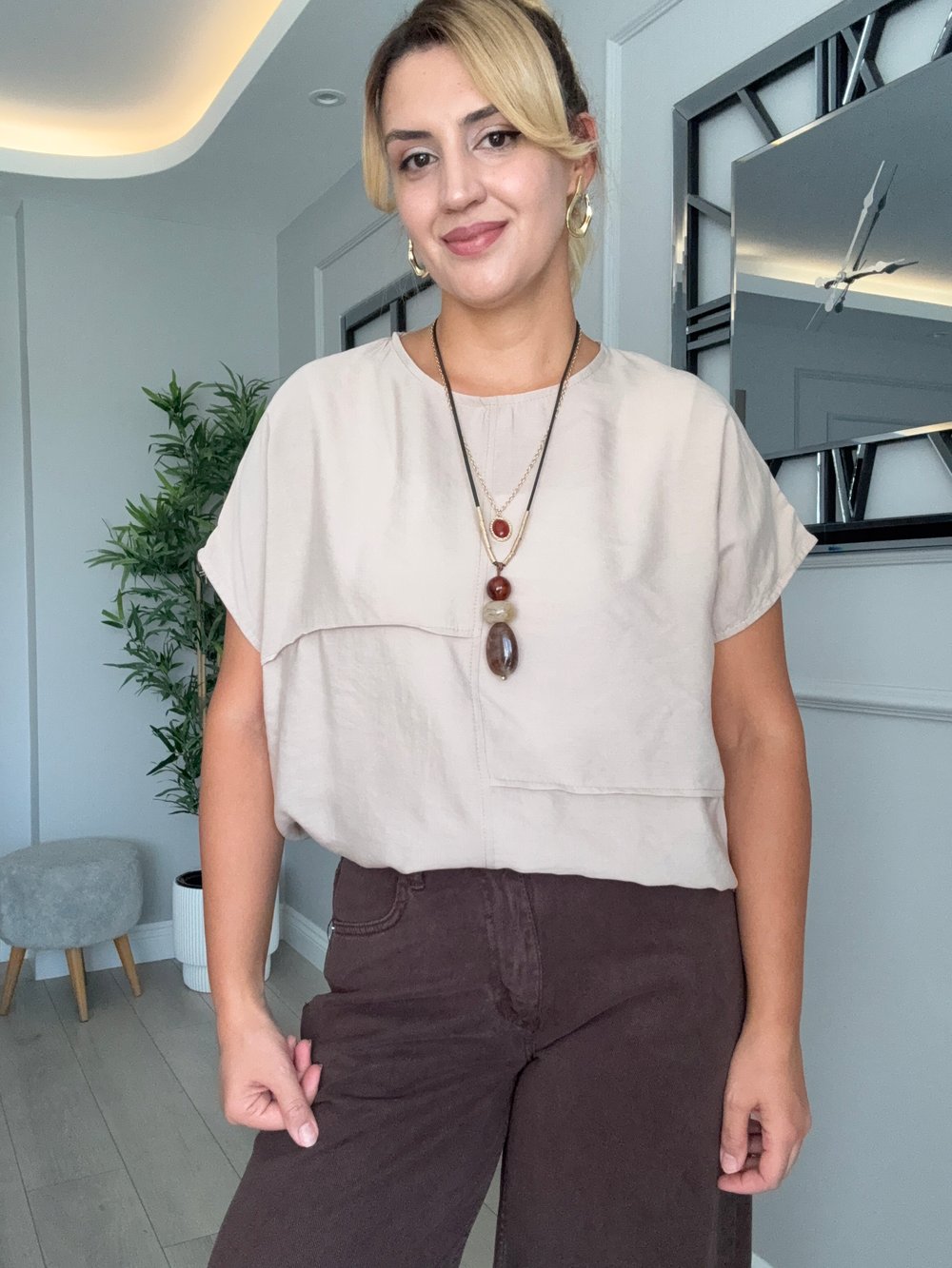 Muhteşem kalitede rahat model bluz -bej