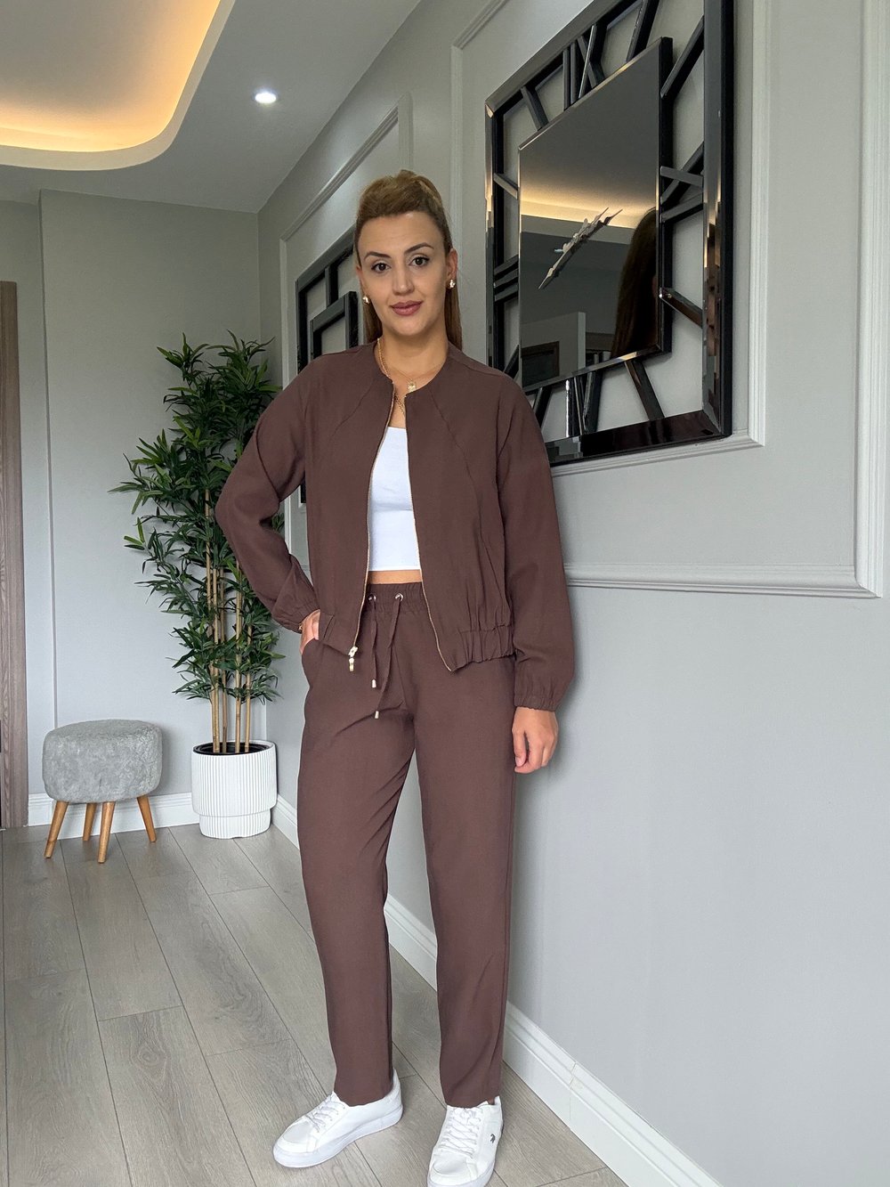 Mükemmel kalite fermuarlı tensel takım -kahverengi